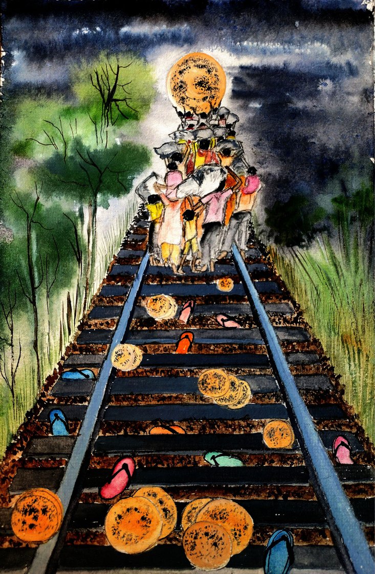 Paintings by Labani Jangi, a 2020 PARI Fellow and a self-taught painter doing her PhD on labour migrations at the Centre for Studies in Social Sciences, Kolkata