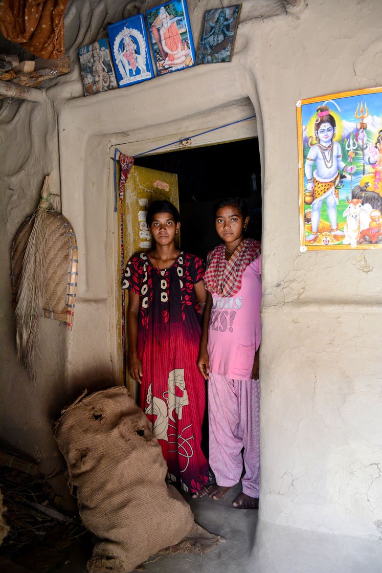 Janjali (left) and Shasti Bhuniya. Shasti dropped out of school and went to Bengaluru for a job as a domestic worker; when she returned during the lockdown, her father got her married to Tapas Naiya (right)