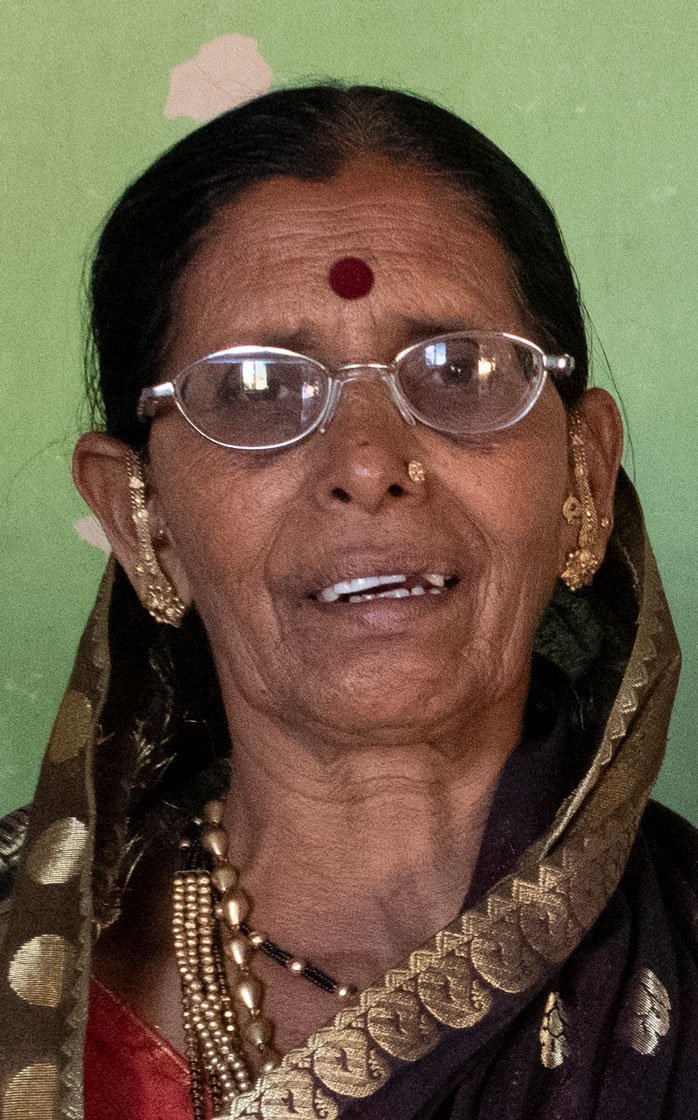 Left: Kusumtai Sonawane, in whose home the popular lullaby about Dr. Ambedkar's birth was recorded. Right: Pramila Kamble, lead singer of the group singing the paalana