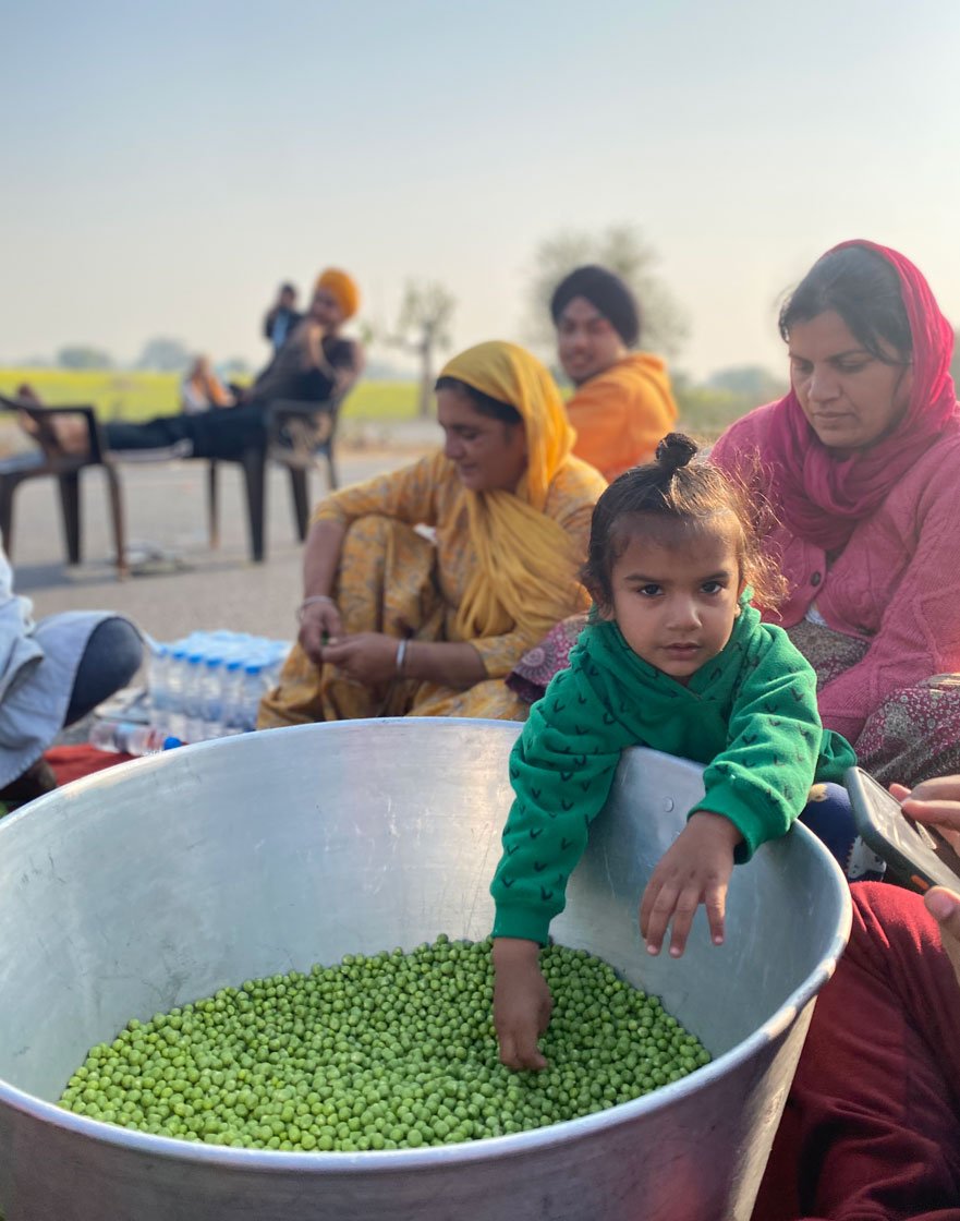 One of the youngest protestors at the Rajasthan-Haryana border pitches in to help his family prepare aloo mutter for a hundred people