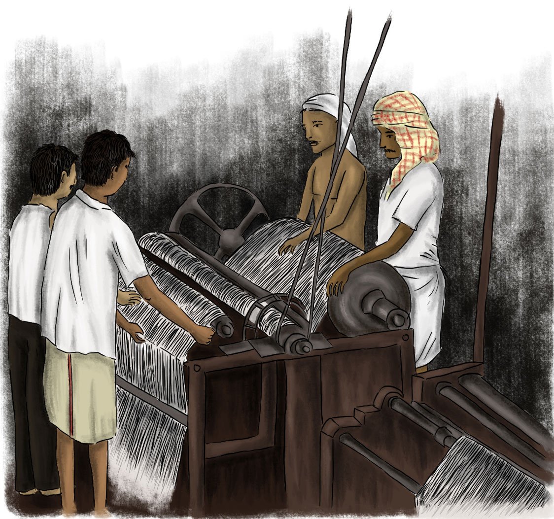 Left: Workers in the cotton mills of 19-century Mumbai used to strain their arms a lot, leaving them bone-tired at the end of the day. Right: Migrants in the city preferred the affordable meals served at a khanaval, or food mess, usually run by a woman