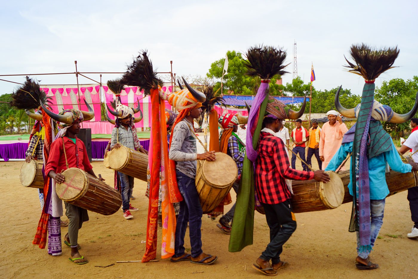 Dhol performers at a mela (right) in Chhattisgarh's Sukma district. Rampyari had set up his stall on both occasions