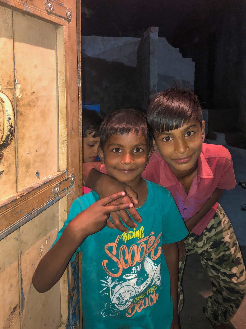 Champa's husband returns to Thana every two months when he leaves some money for her and their two sons, Jigar (left) and Lavi (right)