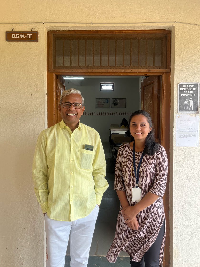 Asha with Professor Ghanshyam Darane (left) who has been her mentor. ' Even though my relatives deem a degree in Social Work inferior, it has been very rewarding for me,' she says
