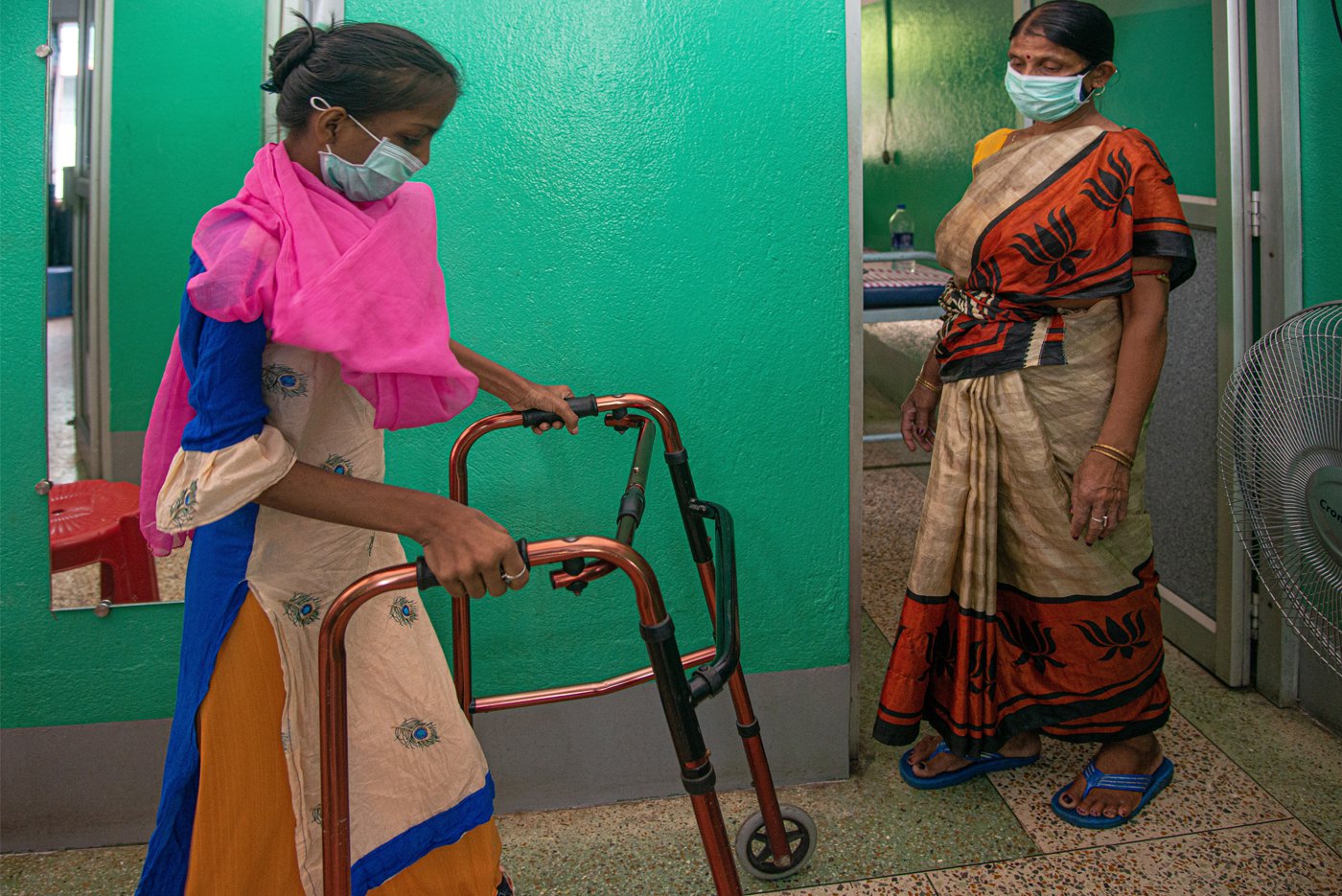 'Tuberculosis has re-emerged as a major public health problem,' says the recent National Family Health Survey 2019-21(NFHS-5). And India accounts for 27 per cent of all TB cases worldwide. A case of tuberculous meningitis that went untreated (left), but is improving with treatment. A patient with pulmonary TB walks with support of a walker (right). It took four months of steady treatment for the this young patient to resume walking with help