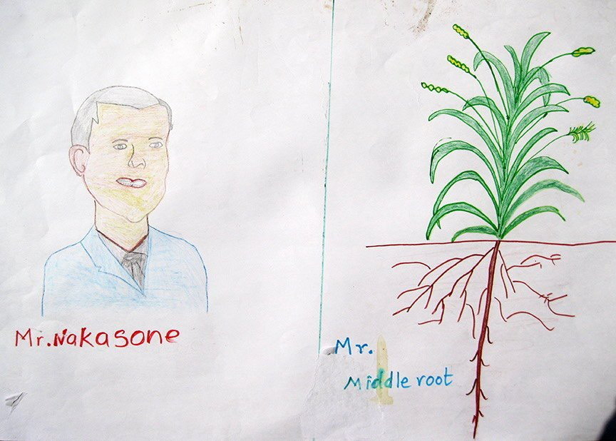 Left: A student's poster on what ‘Toyota’ once actually meant at the school's Project Day exhibition. Centre: Another poster traces the unusual meaning of 'Honda'. Right: Nakasone: who knew his name meant 'Middle Root'?