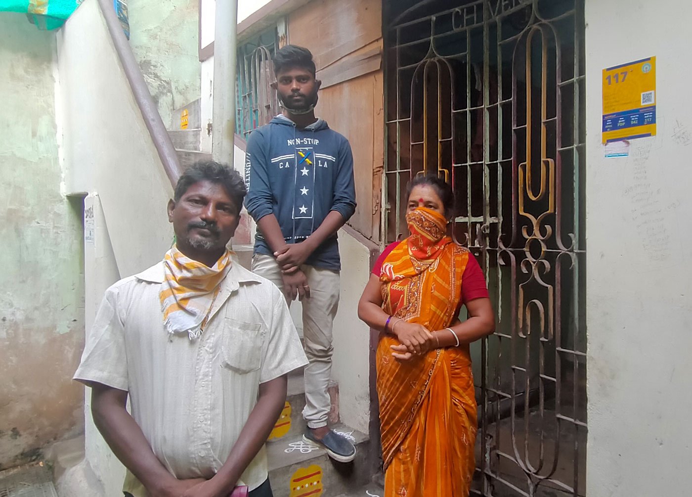Left: Chinthapalle Thatharao, Tarun and Sathya (l-r) at their home in Chengal Rao Peta. Right: Chinthapalle Thatharao and Kurmana Apparao (l-r)