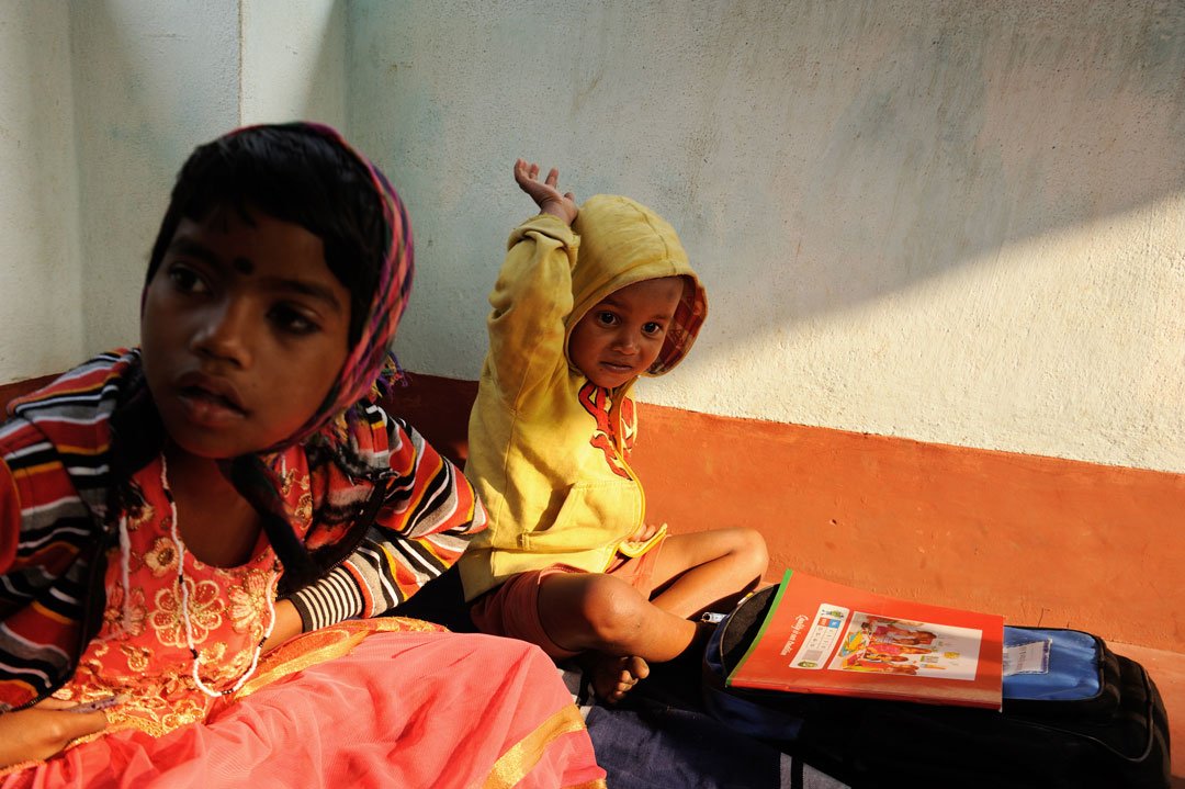Balu, 4, follows his sister, Manika , 11, to school every day, and plays in the crèche, perhaps impatient to himself reach school-going age