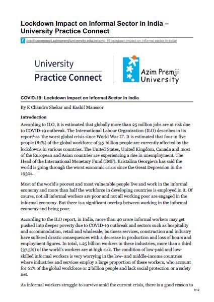 COVID-19: Lockdown Impact on Informal Sector in India