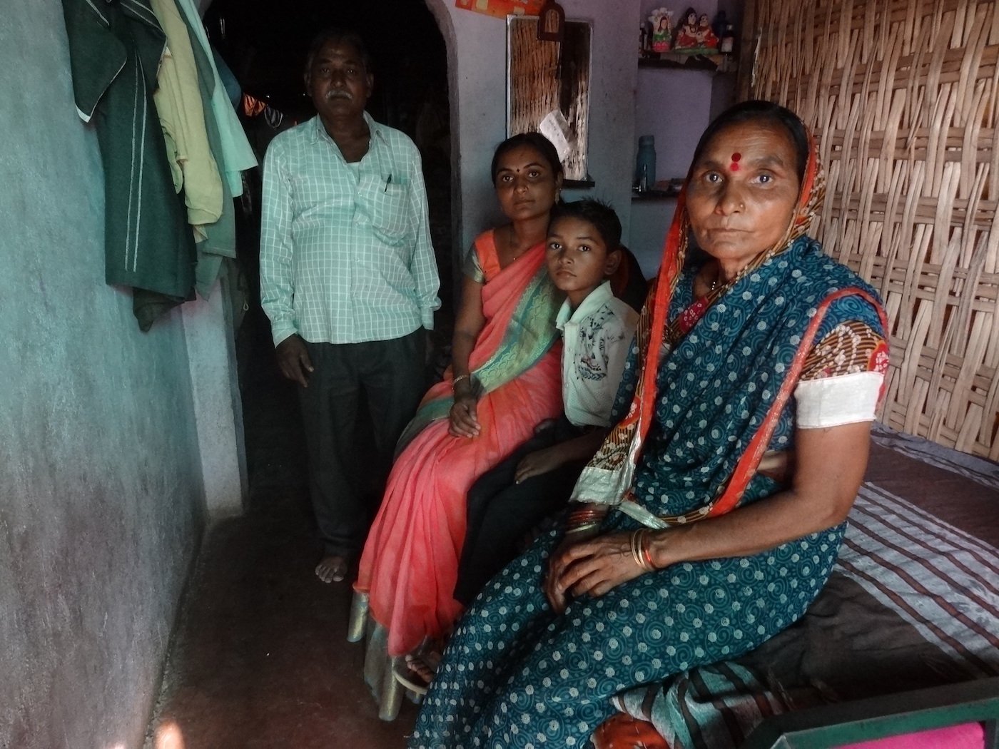 Vaishali with her son Kunal, and parents Manikrao and Chandrakala Dhote at their modest home in Dongarkharda, Yavatmal.