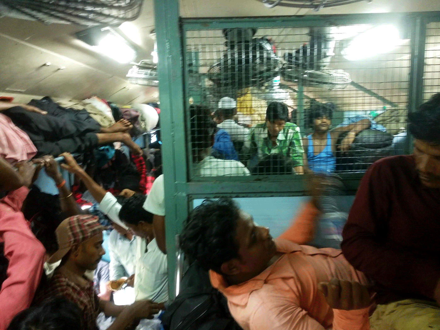 People cramped in train