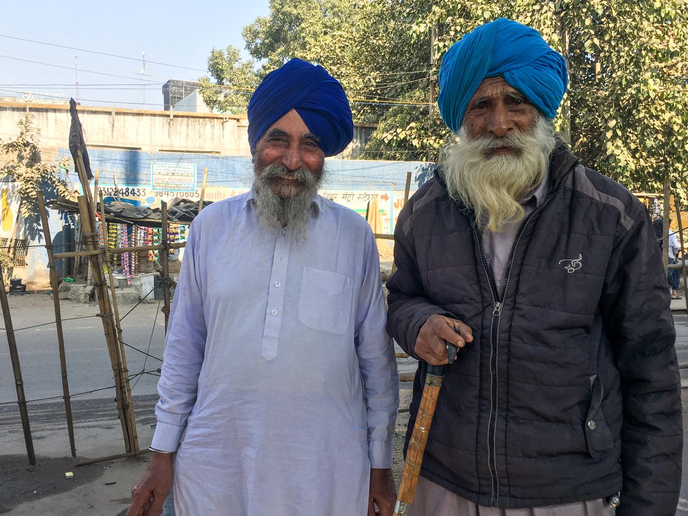 Tanna Singh with 85-year-old Joginder Singh, who has been staying in the same tent, as did many others who came from his village to the protest site