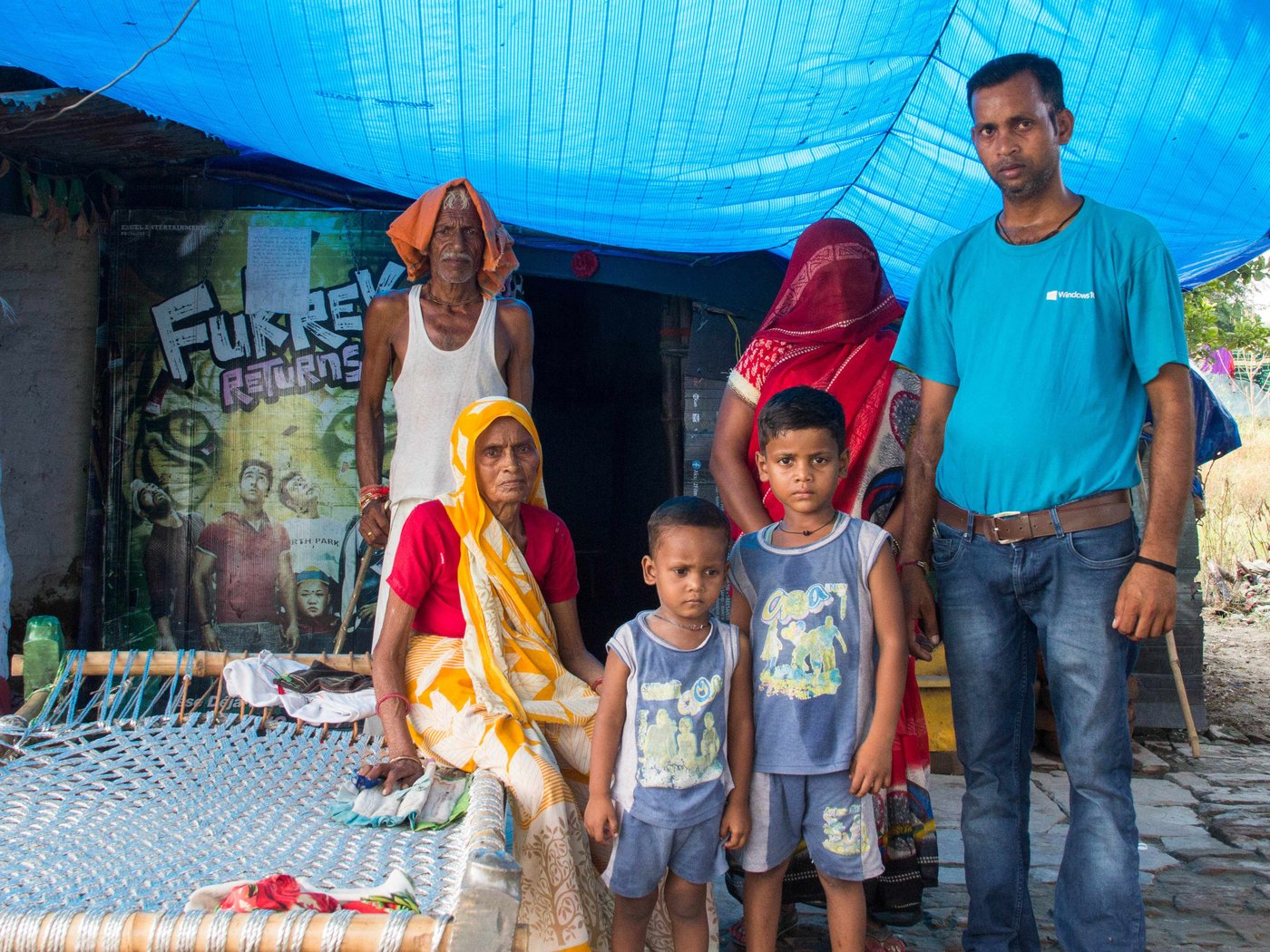 Shiv Shankar, his son Vijender Singh (left) and other cultivators describe the many changes in temperature, weather and climate affecting the Yamuna floodplains. Vijender singh at his farm and with his wife Savitri Devi, their two sons, and Shiv Shankar