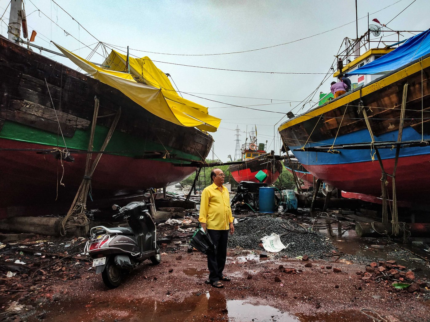 Bhagwan Bhanji in a yard where trawlers are repaired, at the southern end of Versova Koliwada