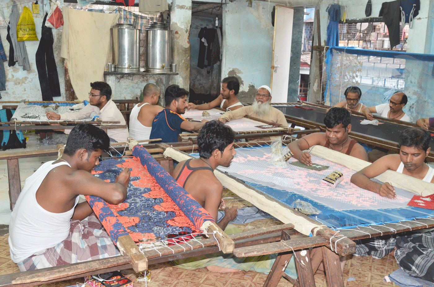 Weavers working